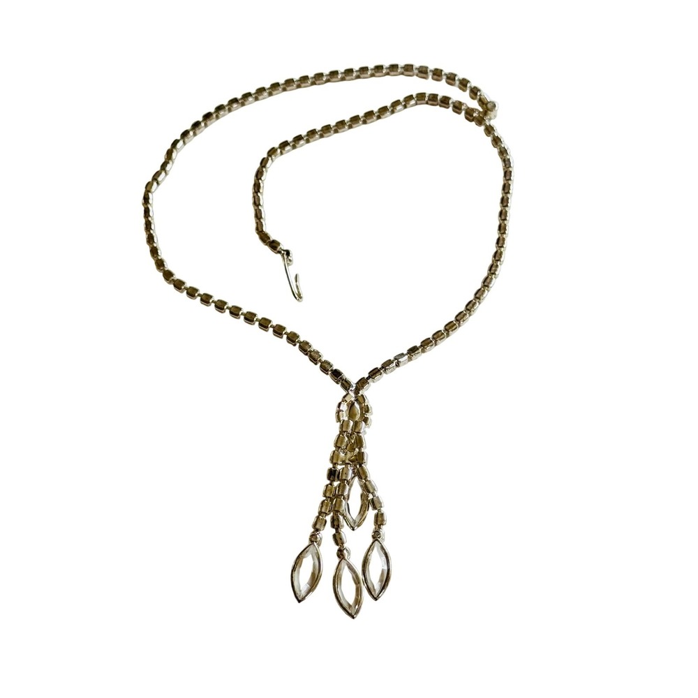 Necklace VTG Jeweled Austrian Crystal Rhinestone tassel open bezel Sparkly 18"